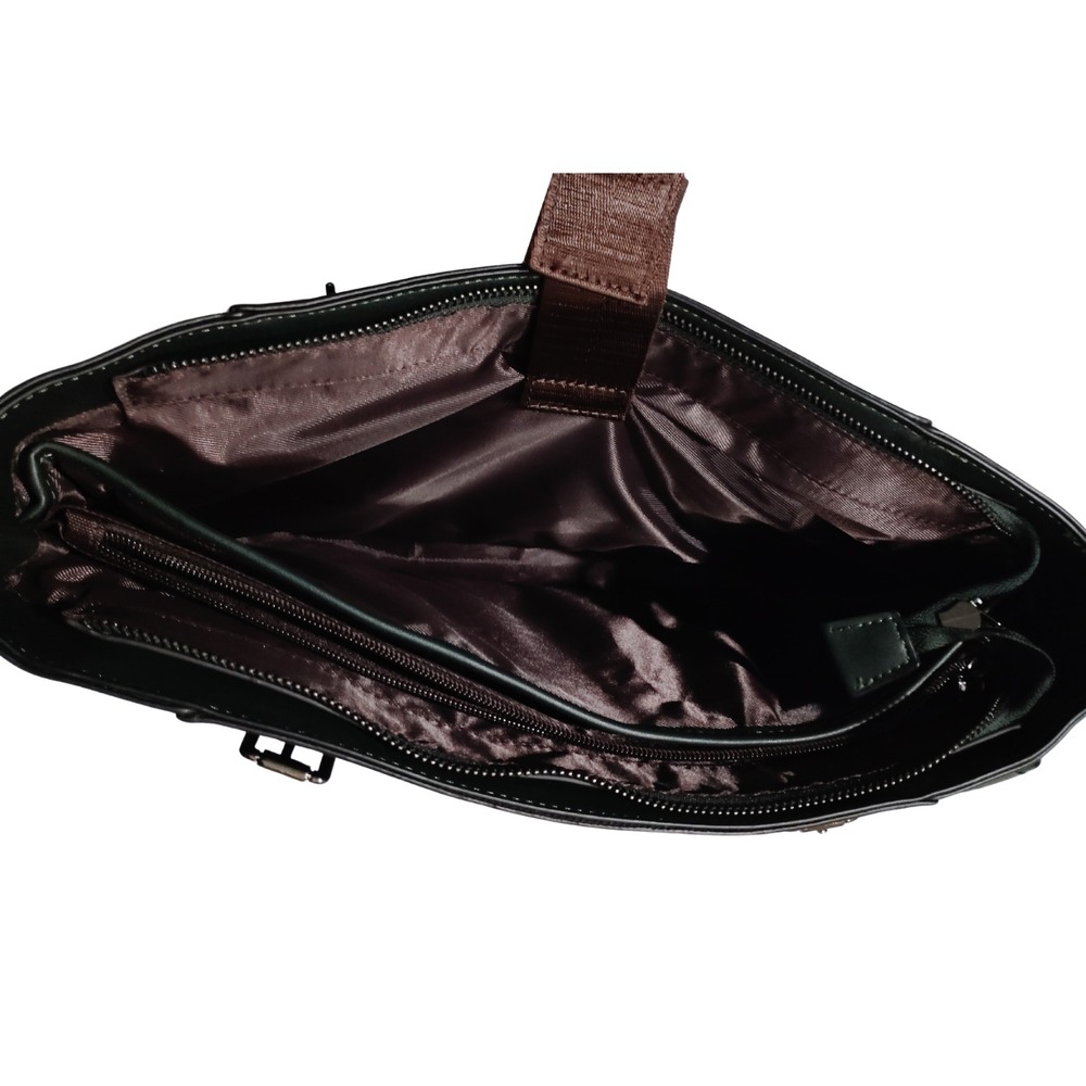 Mossimo Leather Laptop Tote Bag 13 inch Inside Messenger Bag Dark Green - Picture 10 of 14